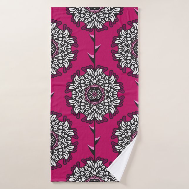 Seamless pattern with beautiful graphic flowers bath towel (Bath Towel)