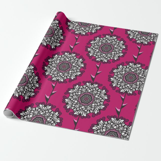 Seamless pattern with beautiful graphic flowers wrapping paper (Unrolled)