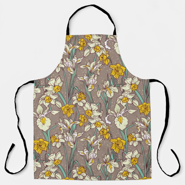 Seamless pattern with beautiful irises and narciss apron (Front)