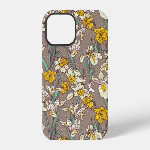 Seamless pattern with beautiful irises and narciss iPhone 12 case