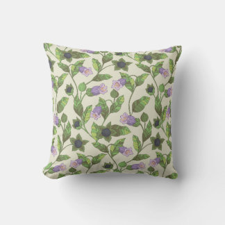 Seamless pattern with belladonna flowers. A bush w Cushion