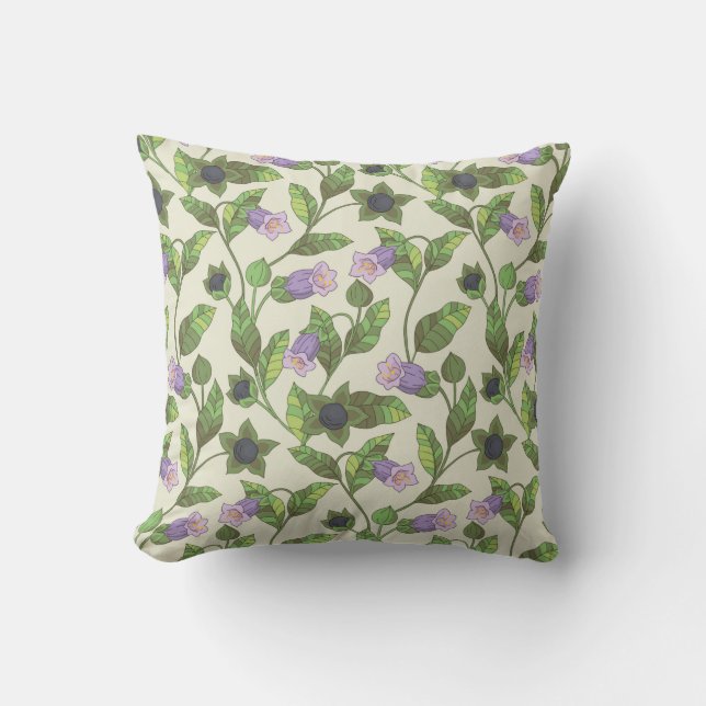 Seamless pattern with belladonna flowers. A bush w Cushion (Front)