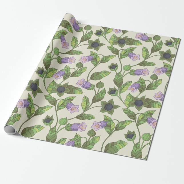 Seamless pattern with belladonna flowers. A bush w Wrapping Paper (Unrolled)