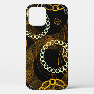 Seamless pattern with belts greek meanders chains iPhone 12 case