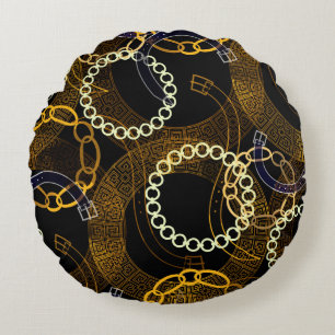 Seamless pattern with belts greek meanders chains  round cushion