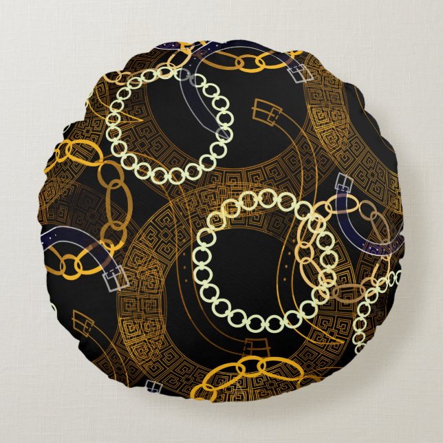 Seamless pattern with belts greek meanders chains  round cushion (Front)