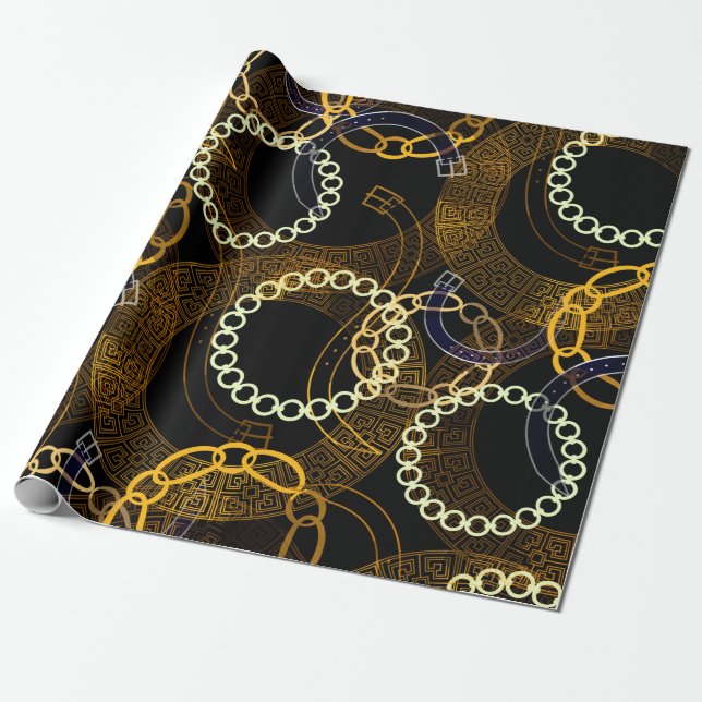 Seamless pattern with belts greek meanders chains  wrapping paper (Unrolled)