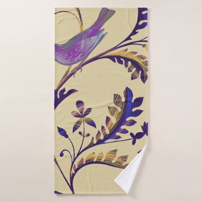 Seamless pattern with birds and branches with exot bath towel (Bath Towel)