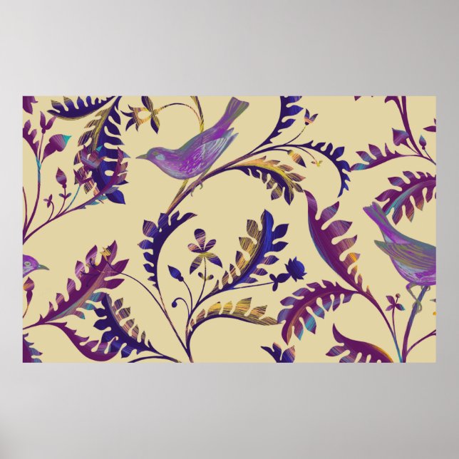 Seamless pattern with birds and branches with exot poster (Front)