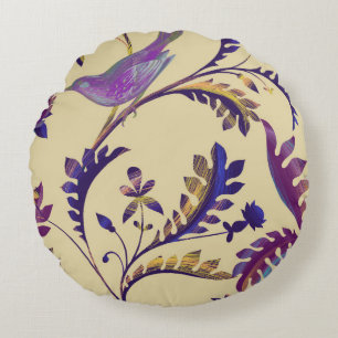 Seamless pattern with birds and branches with exot round cushion