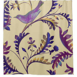 Seamless pattern with birds and branches with exot shower curtain