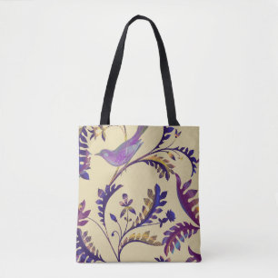 Seamless pattern with birds and branches with exot tote bag