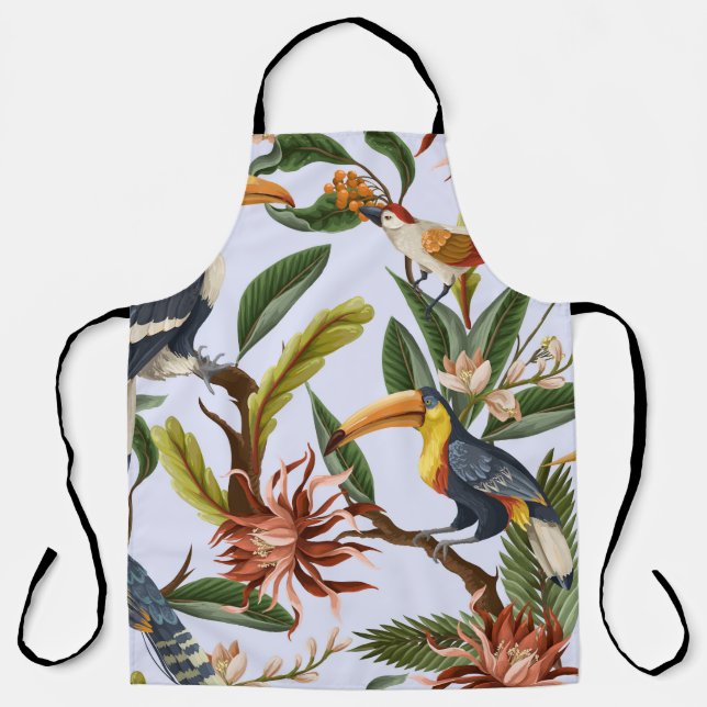 Seamless pattern with birds and tropical leaves an apron (Front)