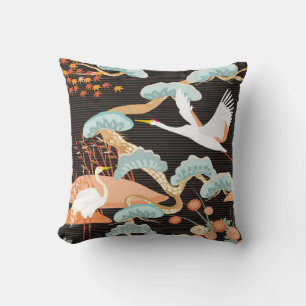 Seamless pattern with birds. Crane. Heron. Japanes Cushion