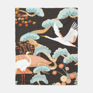 Seamless pattern with birds. Crane. Heron. Japanes Fleece Blanket