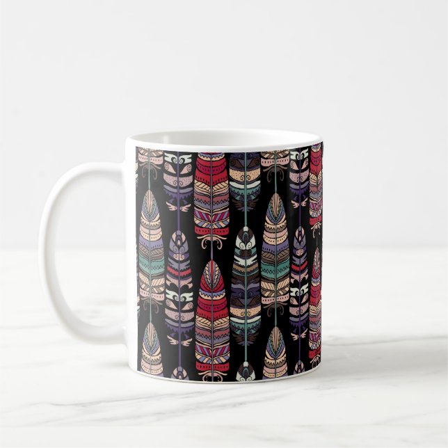 Seamless pattern with birds feathers. Tribal art a Coffee Mug (Left)