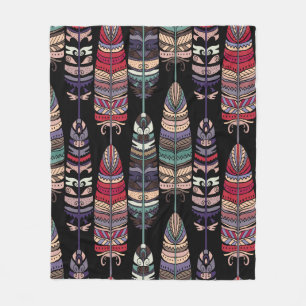 Seamless pattern with birds feathers. Tribal art a Fleece Blanket