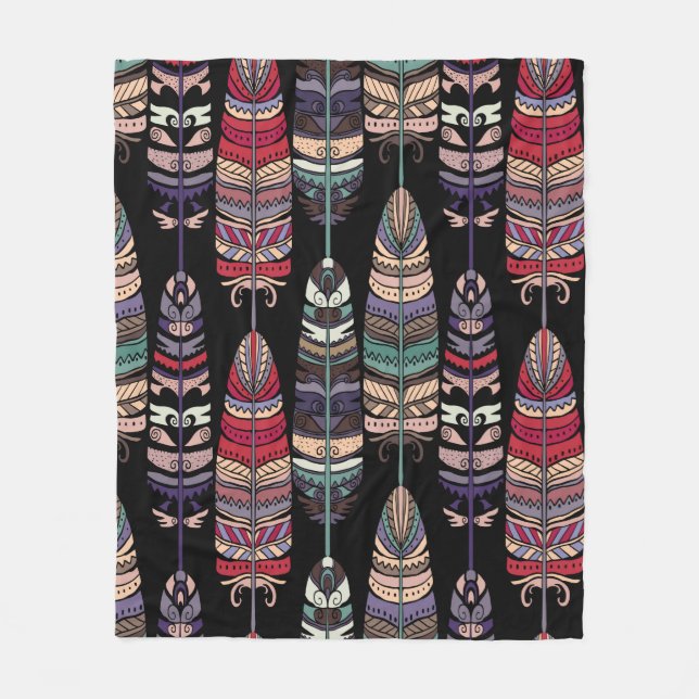 Seamless pattern with birds feathers. Tribal art a Fleece Blanket (Front)