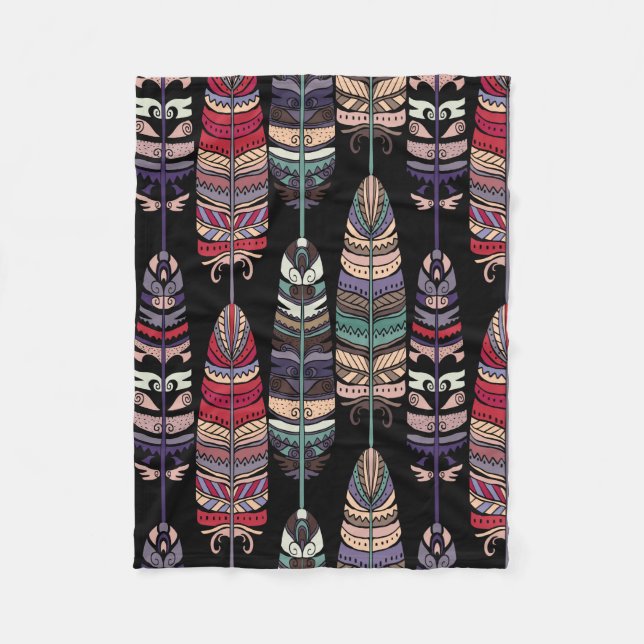 Seamless pattern with birds feathers. Tribal art a Fleece Blanket (Front)