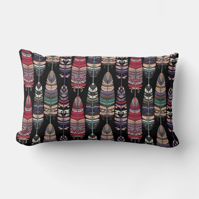 Seamless pattern with birds feathers. Tribal art a Lumbar Cushion (Front)
