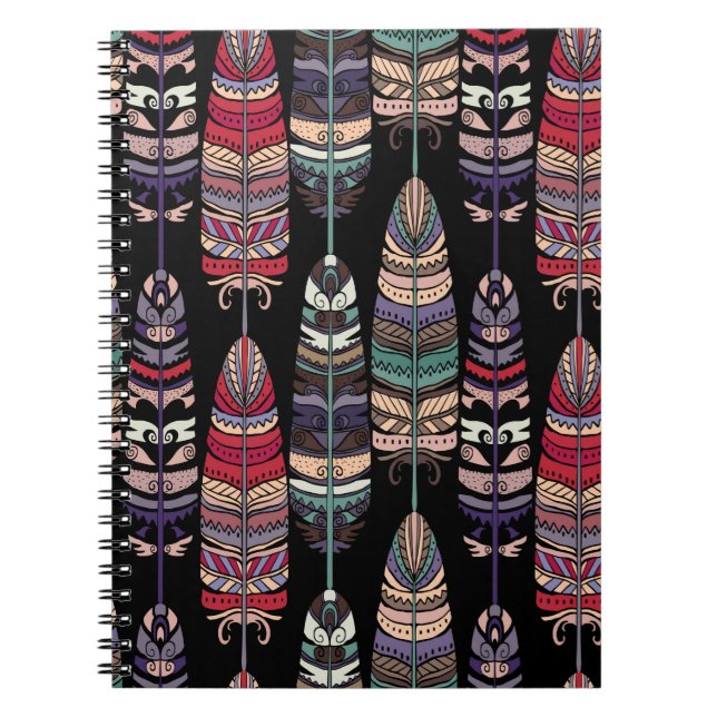 Seamless pattern with birds feathers. Tribal art a Notebook (Front)