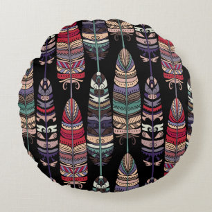 Seamless pattern with birds feathers. Tribal art a Round Cushion