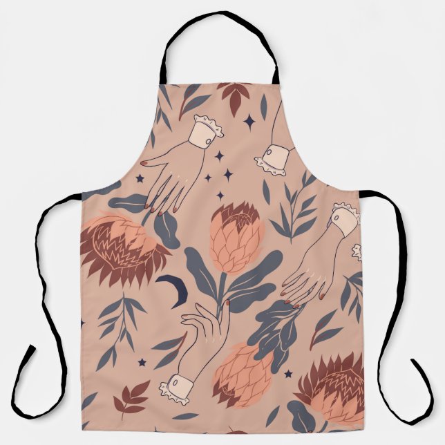 Seamless pattern with birds, protea flowers and ha apron (Front)