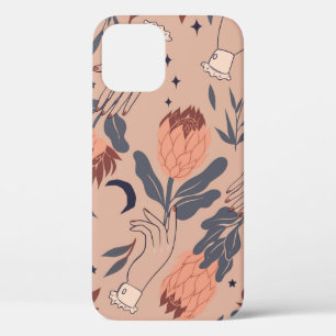 Seamless pattern with birds, protea flowers and ha iPhone 12 case