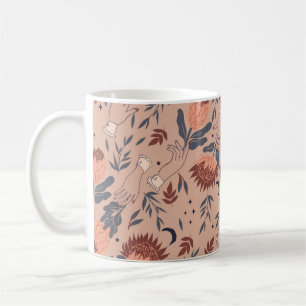 Seamless pattern with birds, protea flowers and ha coffee mug