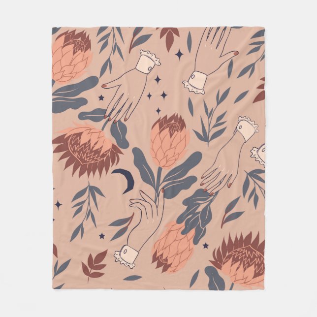 Seamless pattern with birds, protea flowers and ha fleece blanket (Front)