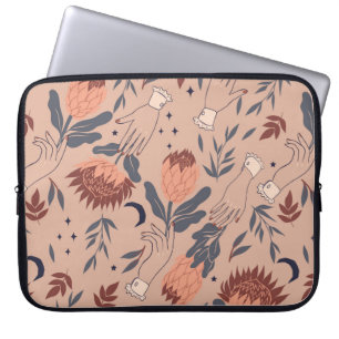 Seamless pattern with birds, protea flowers and ha laptop sleeve