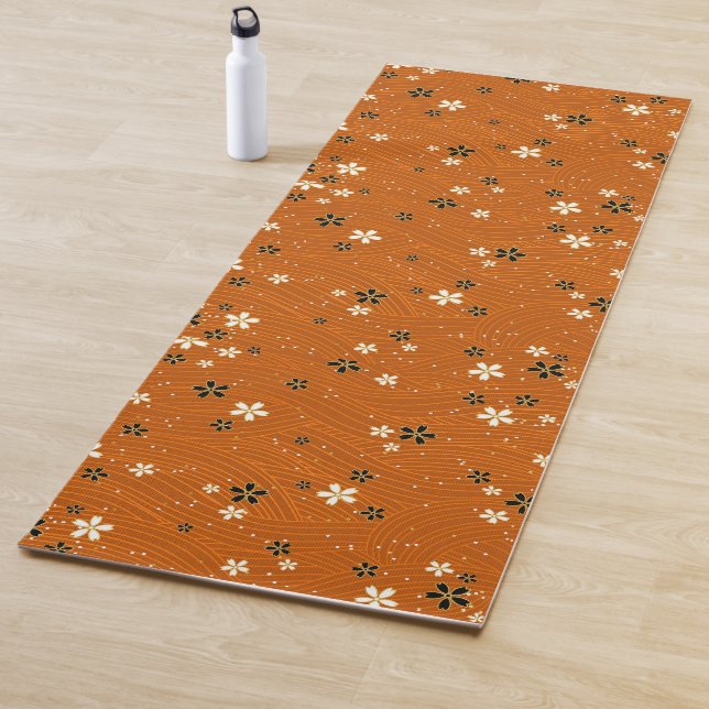 Seamless pattern with black and white flowers yoga mat (In Situ)