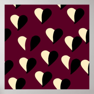 Seamless pattern with black and white heart. St Va Poster