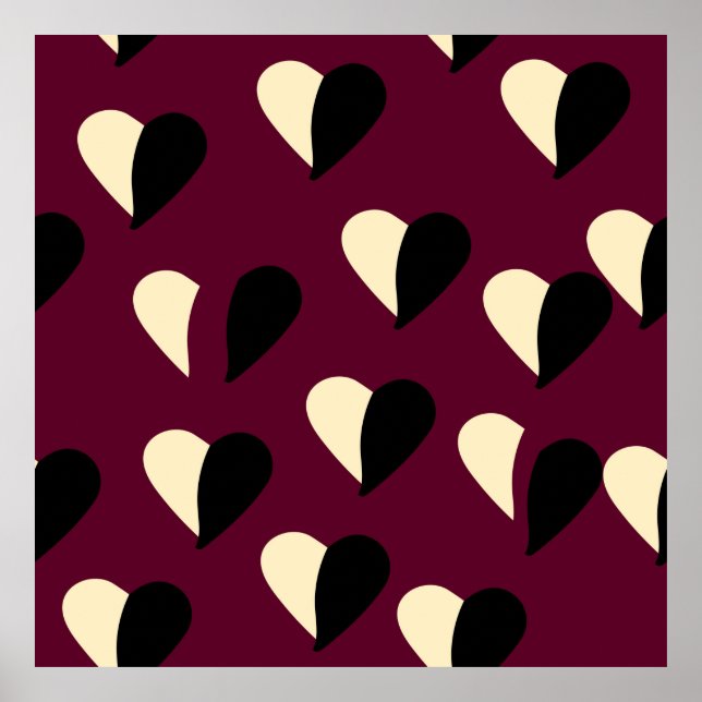 Seamless pattern with black and white heart. St Va Poster (Front)