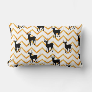 Seamless pattern with black deer and gold texture lumbar cushion
