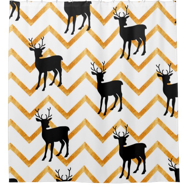 Seamless pattern with black deer and gold texture shower curtain (Front)