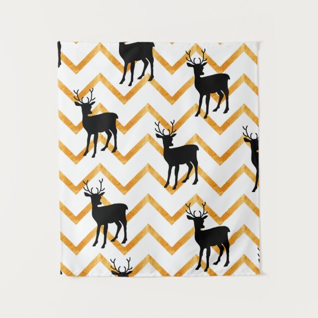 Seamless pattern with black deer and gold texture tapestry (Front)