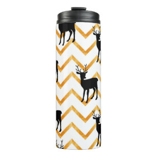 Seamless pattern with black deer and gold texture thermal tumbler