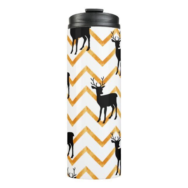 Seamless pattern with black deer and gold texture thermal tumbler (Front)