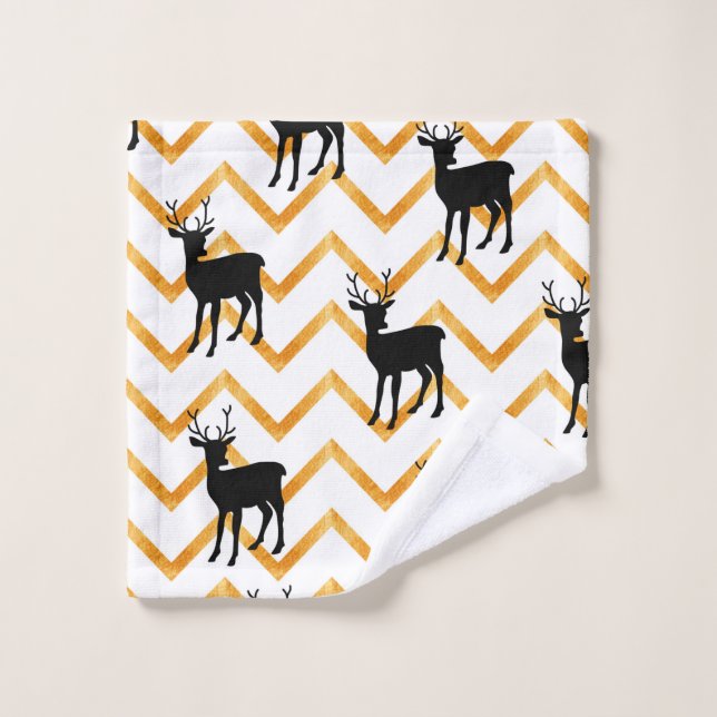 Seamless pattern with black deer and gold texture wash cloth (Wash Cloth)