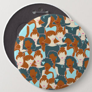 Seamless pattern with black girls and white girls 6 cm round badge
