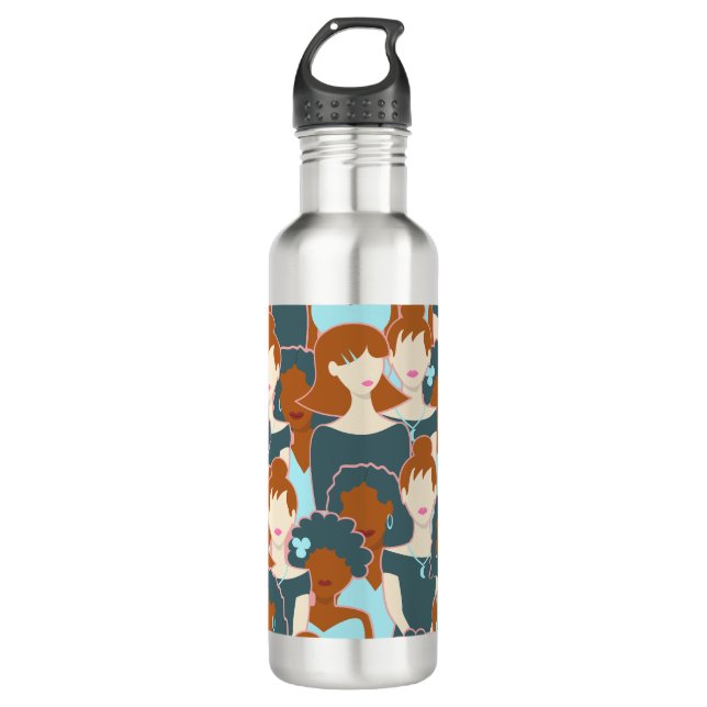 Seamless pattern with black girls and white girls 710 ml water bottle (Front)