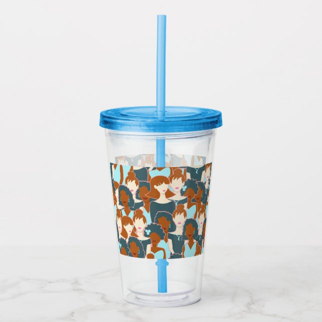 Seamless pattern with black girls and white girls acrylic tumbler (Front)