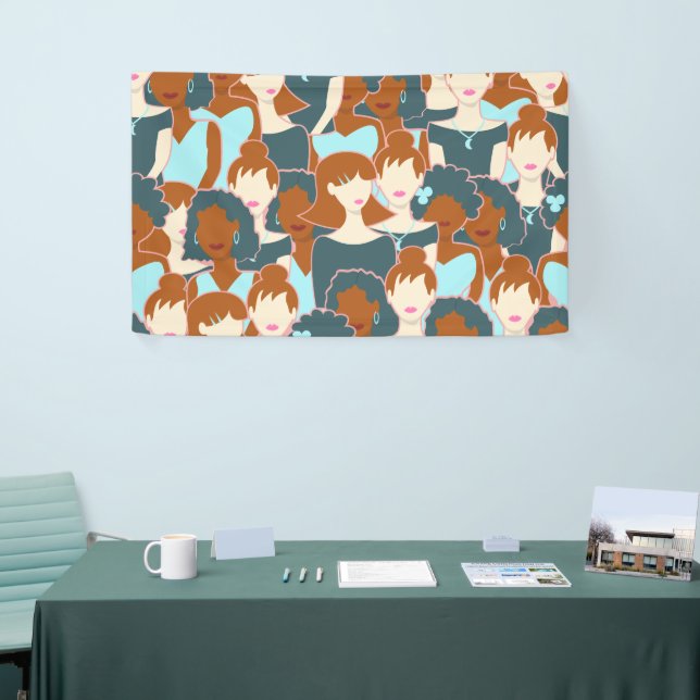 Seamless pattern with black girls and white girls banner (Tradeshow)