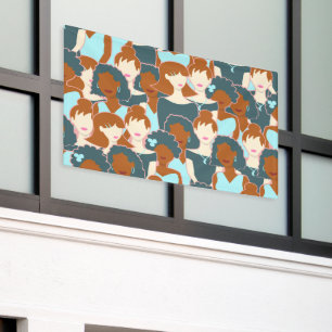 Seamless pattern with black girls and white girls banner