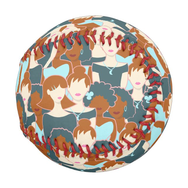 Seamless pattern with black girls and white girls baseball (Front Right)