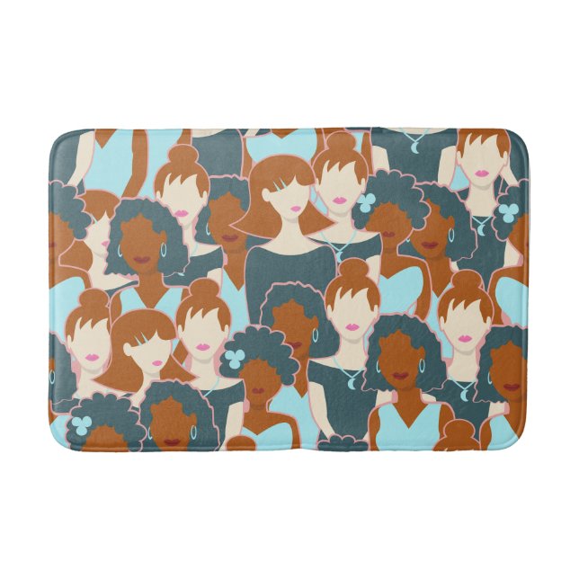 Seamless pattern with black girls and white girls bath mat (Front)