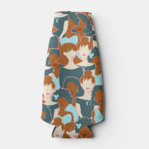 Seamless pattern with black girls and white girls bottle cooler