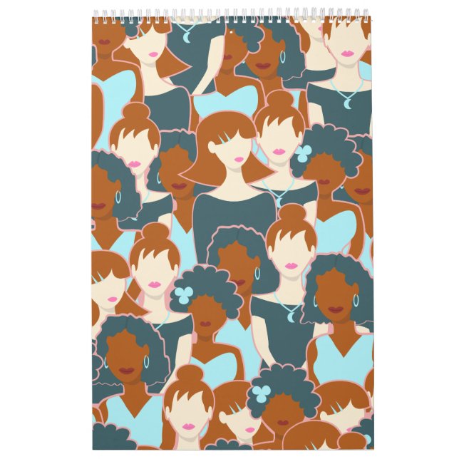 Seamless pattern with black girls and white girls calendar (Cover)