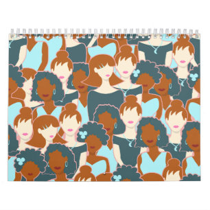 Seamless pattern with black girls and white girls calendar